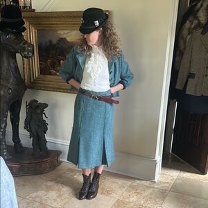 Handmade Vintage Teal Tweed Suit Sz 4/6 EVC